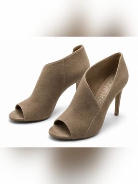 Calvin Klein Women's Tan Suede Peep-Toe Heels Size 9